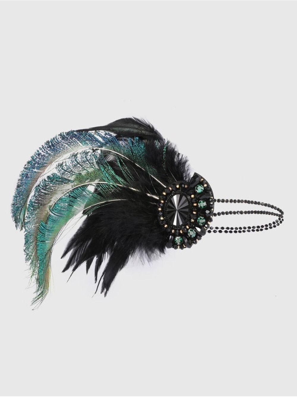 Feather + Jewel Black/Green Headpiece Accessory NEW! 1920’s Style Babeyond